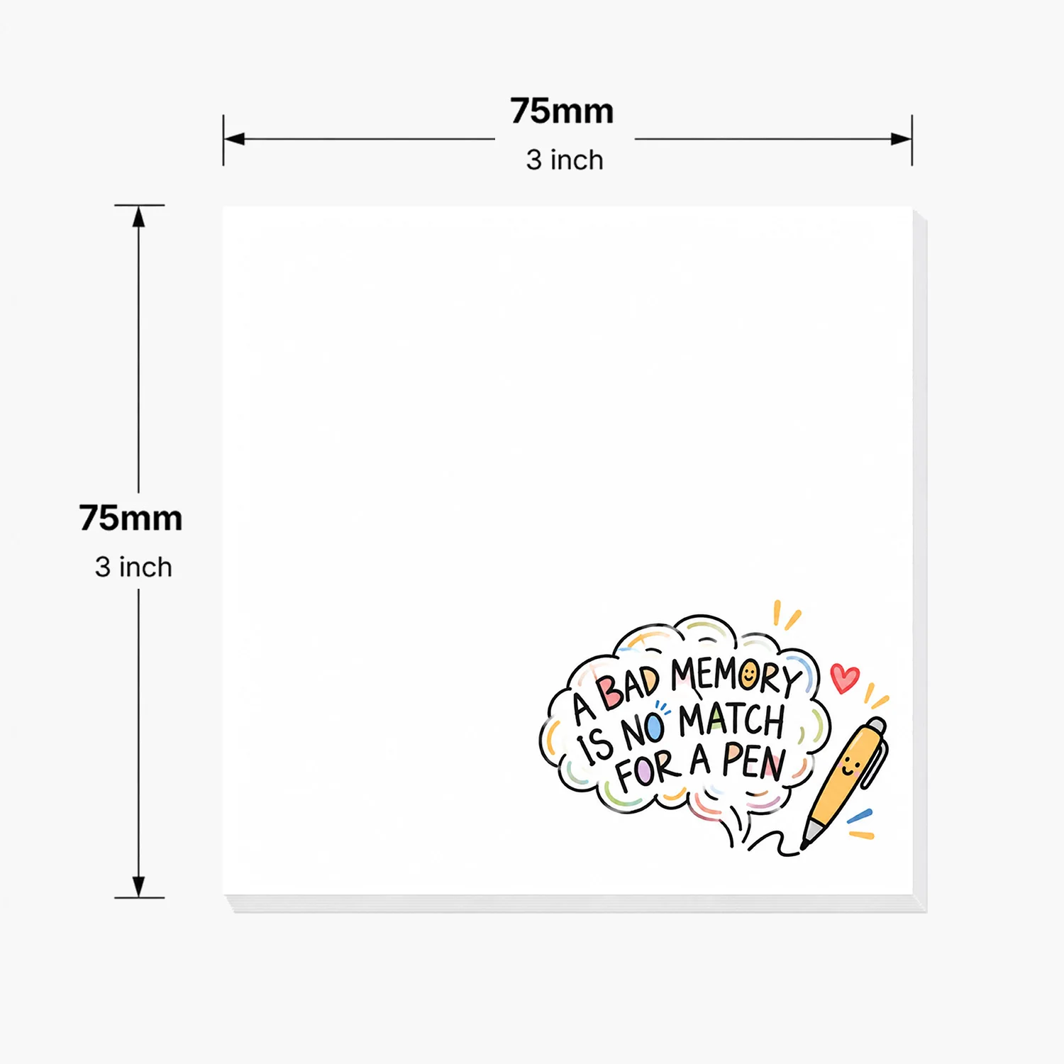 2PCS Funny Quote Sticky Notes 100 Sheets A Bad Memory Is No Match for a Pen Cute Cartoon Memo Pads for Office School Reminders