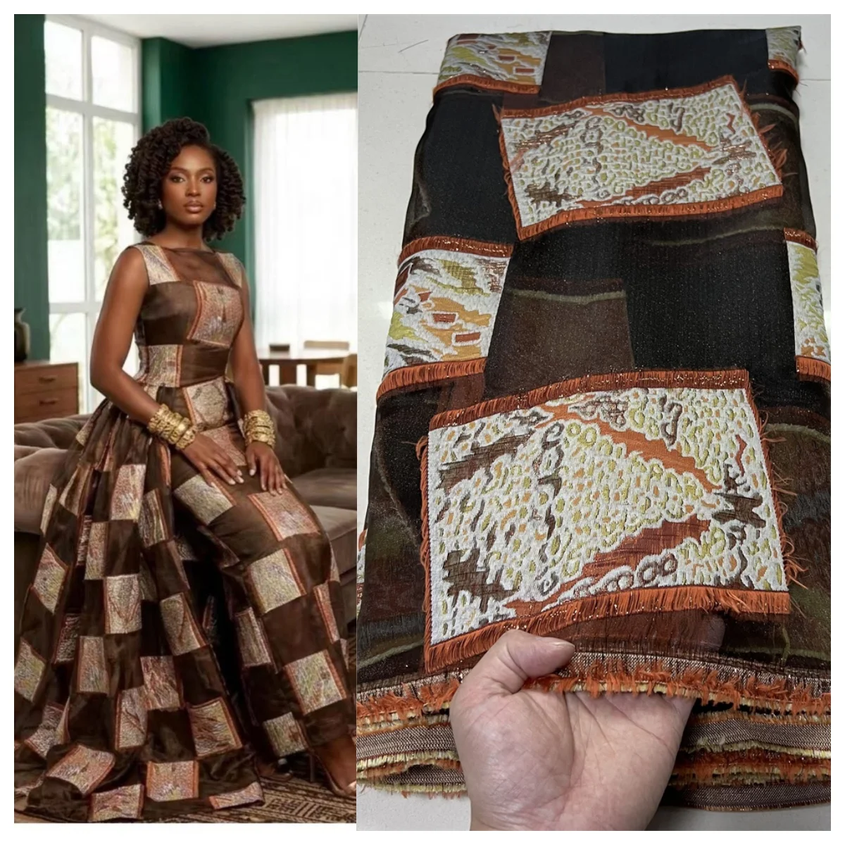

2026 High Quality African Nigerian Tulle Lace Fabric Organza Embroidery Guipure Party Gown Dress Brocade Jacquard Wedding 5Yard