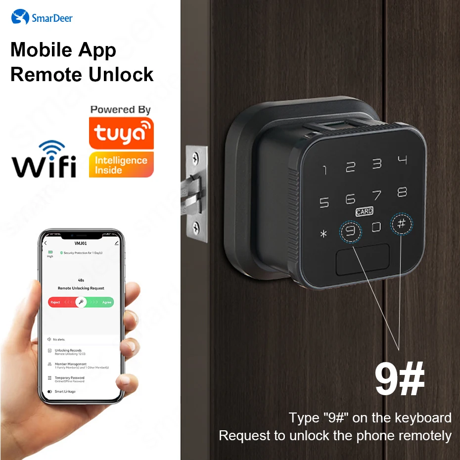 SmarDeer Smart Lock for Wi-Fi Fingerprint lock Wooden door Electronic Lock Keyless entry Fingerprint/Password/Card/Key/App