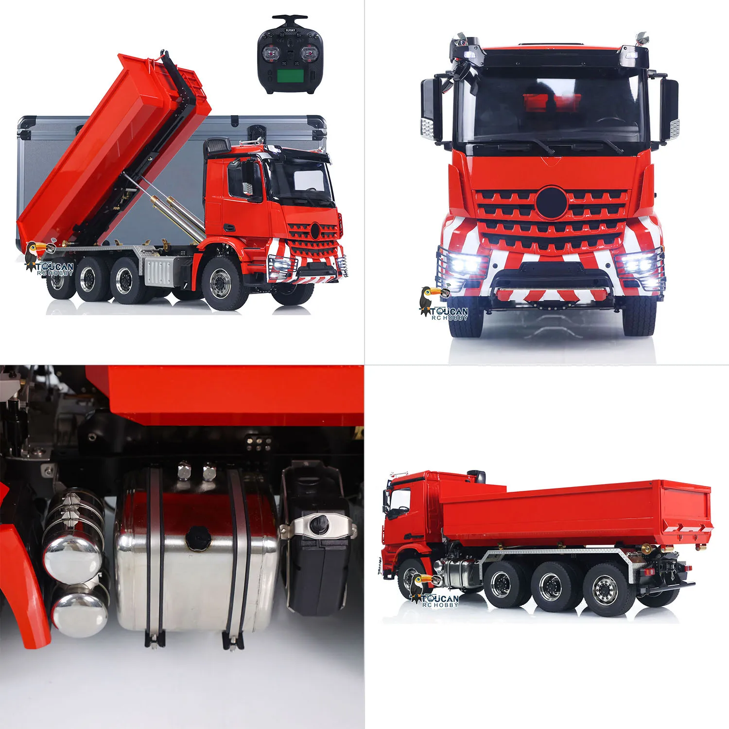 

1/14 Metal 8x8 RC Hydraulic Roll Off Full Dumper Truck Controlled Light Sound 3 Speed Transmission Tipper Car Vehicle Toy Gift