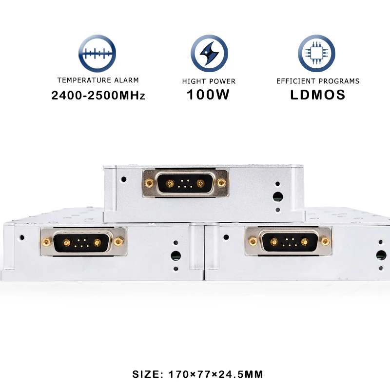 Anti fonte de FPV VCO que bloqueia o sinal do Anti Drone, C-UAS Blocking, módulo do GAN do PA da defesa, amplificador de poder do RF, UAV, 100W, 2.4G, 2400-2500MHz