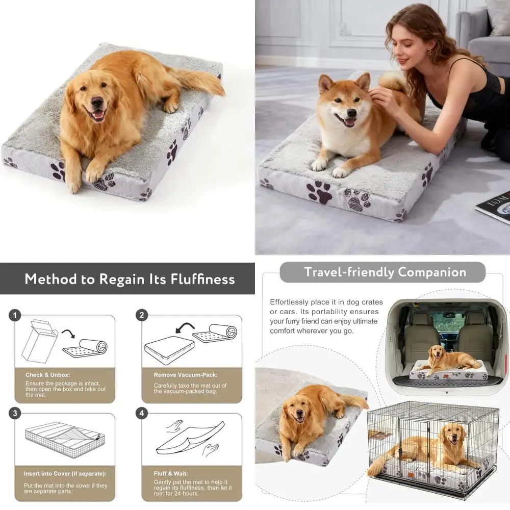 

Ортопедическая водонепроницаемая кровать для больших собак — пенопластовый ящик для яиц 41x27x4 со съемным чехлом, плюшевый серый цвет