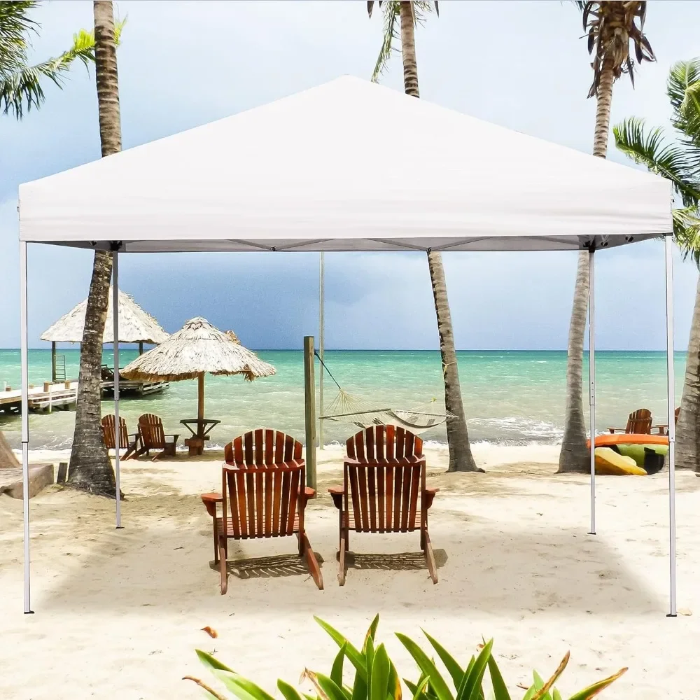 10x10 ポップアップキャノピーテント 簡単セットアップ 屋外パティオキャノピー 調節可能なストレートレッグ高さ インスタントシェルター キャスター付きバッグ、ロープ付き