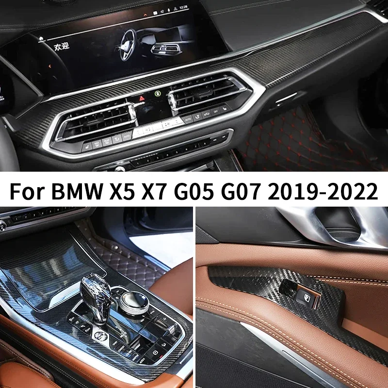 Real Carbon Fiber Center Control Panel Gear Shift Panel Multimedia Control Panel Cover For BMW X5 X7 G05 G07 2019-2022