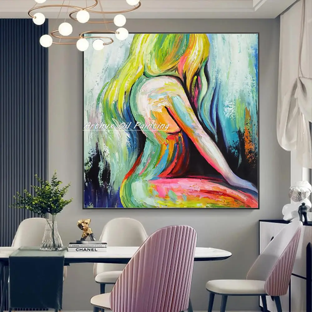 Arthyx Handmade Naked Girl Oil Painting On Canvas Modern Abstract Figure Poster Wall Art Picture For Living Room Home Decoration