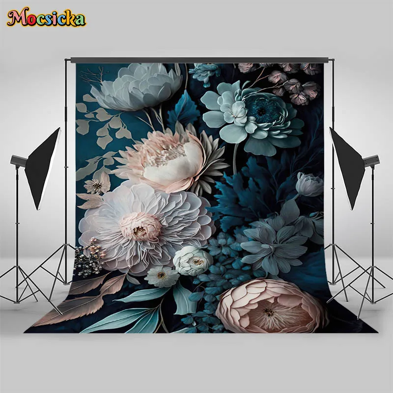 Mocsicka Floral Newborn Photography Backdrops Hand Drawn oil painting Artistic Background Photoshoots Girl Photo Prop Banner