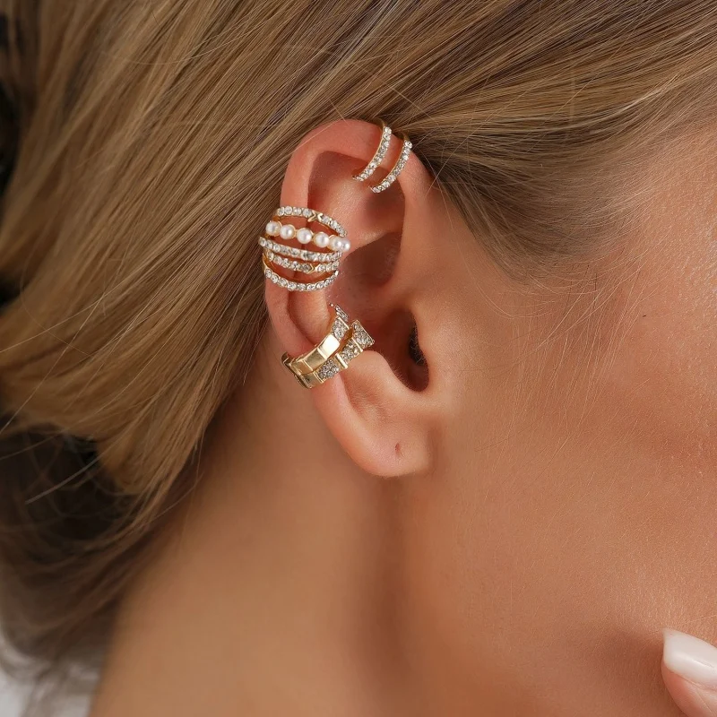 New Pearl Studded Crystal U Shaped Ear Clips For Ladies Fashionable Sexy And Exquisite Multi Purpose Earrings Set