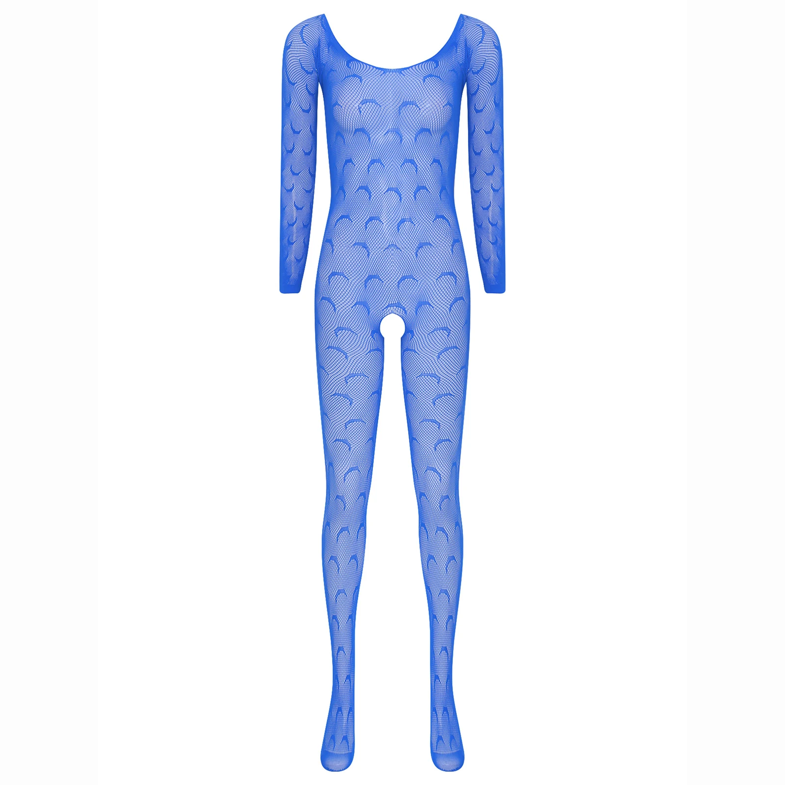 

Women Sheer Fishnet Bodystockings Hollow Out Lingerie Romper Long Sleeve Open Crotch Jumpsuit Nightwear for Dating Nightclub