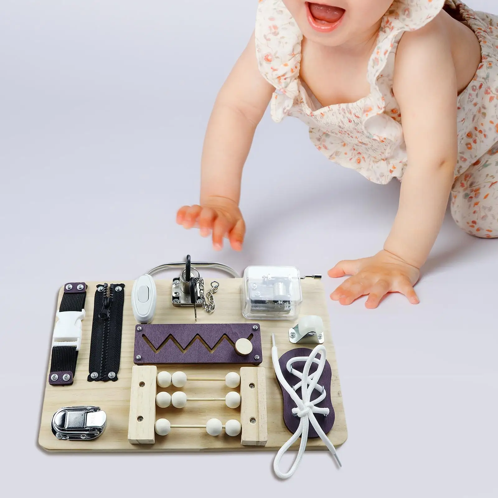 Wood Busy Board for 1+ Year Old Teaching Aids Boys Girls Ages 1-4 Development 30x20cm Sensory Toy Montessori Toys Motor Skills
