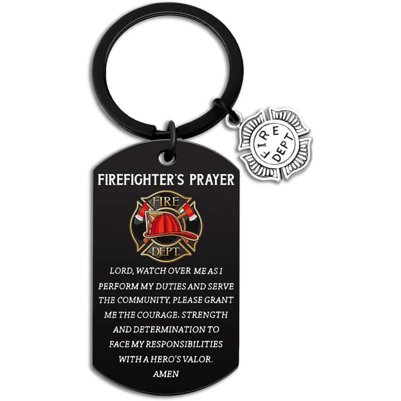 Firefighter Prayer Keychain for Men, Cool Gift for Adult Son Husband, Firefighter Accessory & Graduation Present