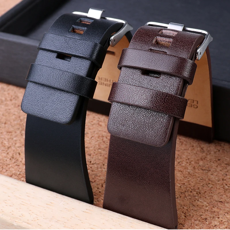 26MM 28MM 30MM 32MM For Diesel Watchbands Men\'s Wrist Large Size Watch Bands POlice  Black Brown Genuine Calf Hide Leather Strap