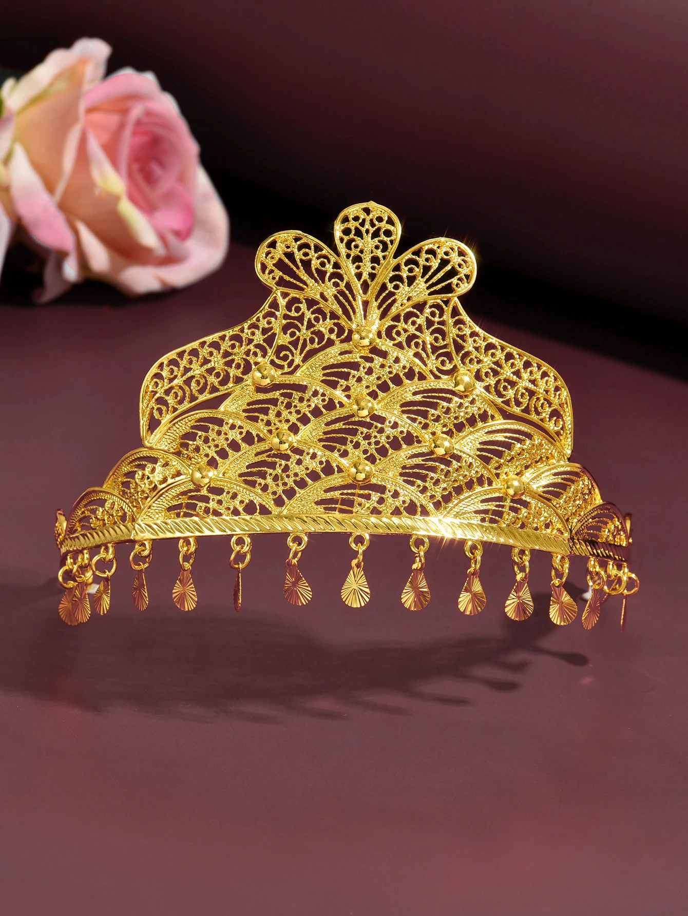 

Винтажная золотая корона для волос, филигранный свадебный головной убор ручной работы для свадьбы