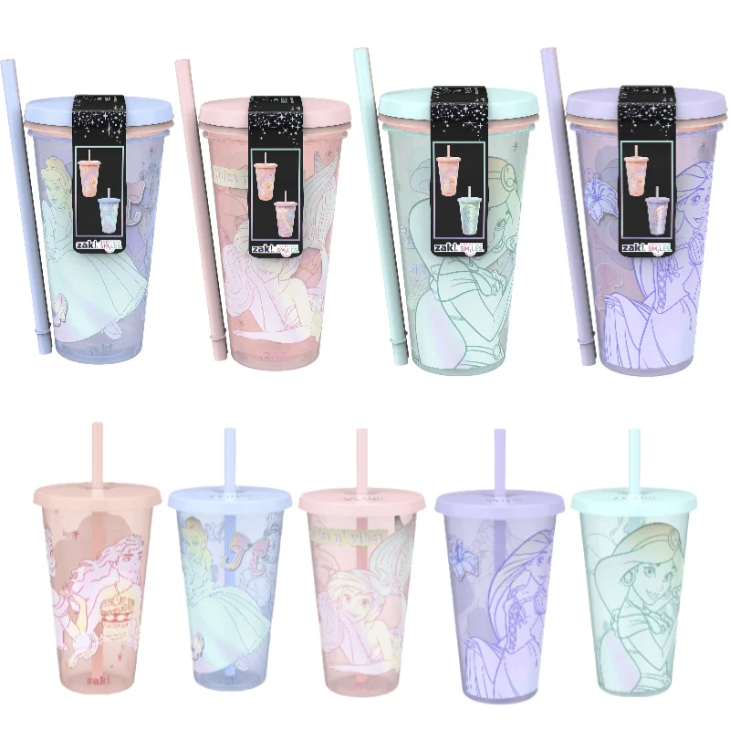 Miniso Disney Princess Straw Tumbler Set Ariel 2pcs Large Capacity Cup Anime Figures Peripheral Girls Princess Gift