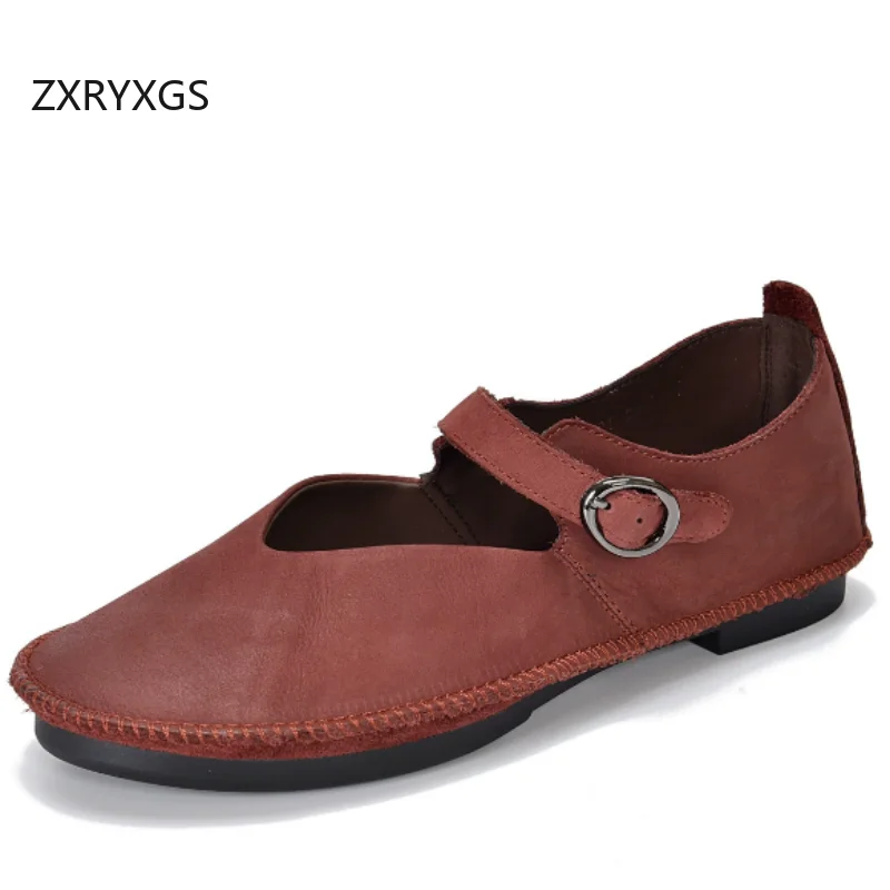 

ZXRYXGS Top Cowhide Full Real Leather Shoes Flat Shoes 2026 New Fashion Shallow Mouth Round Toe Women's Non-slip Trendy Flats