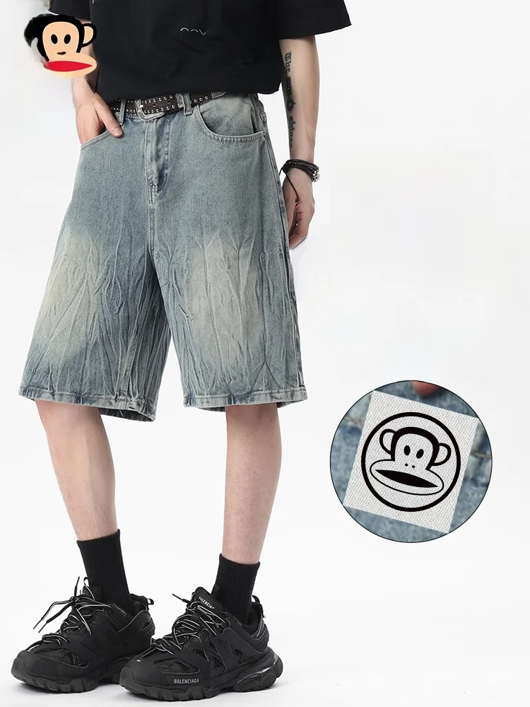 

Мужские летние свободные повседневные джинсовые шорты Paul Frank с американским принтом «Молния», широкие, средней длины, молодежные, из хлопка