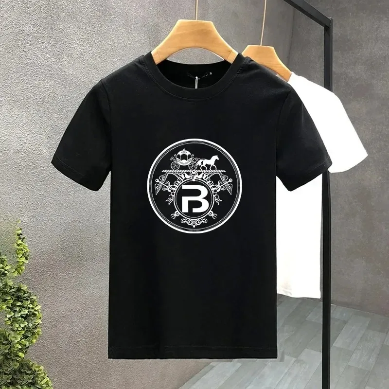 2024 New High Quality Oversized Luxury Brand Carriag B 100% Cotton Print Tees Summer Harajuku for Men/Women Short Sleeve T-shirt