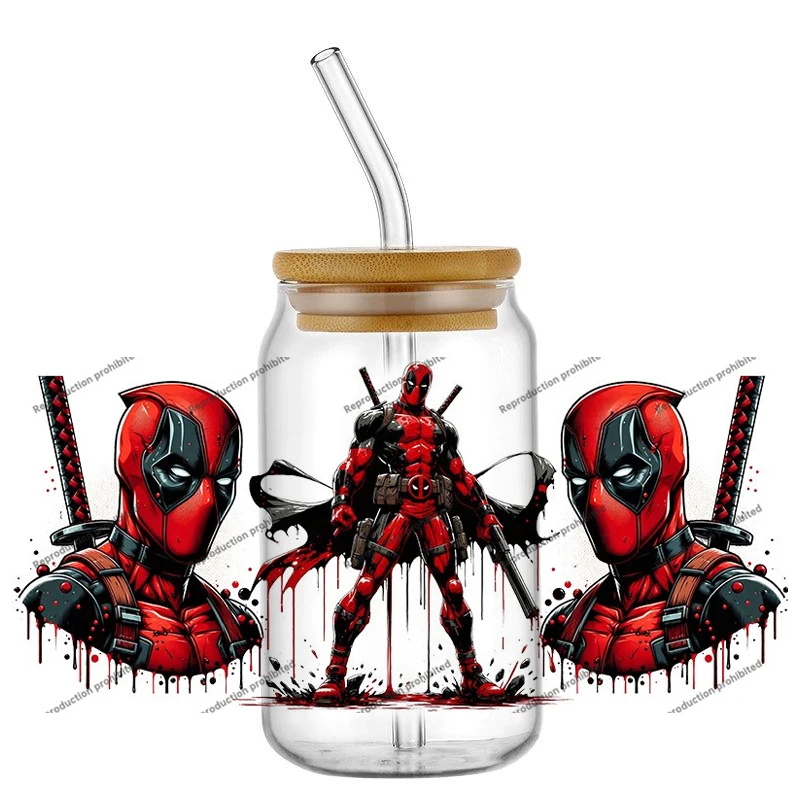 Miniso Deadpool الكرتون أبطال تصميم UV DTF ملصق ل 16oz كوب التفاف نقل ملصق مخصص شعار DIY ذاتية اللصق #6