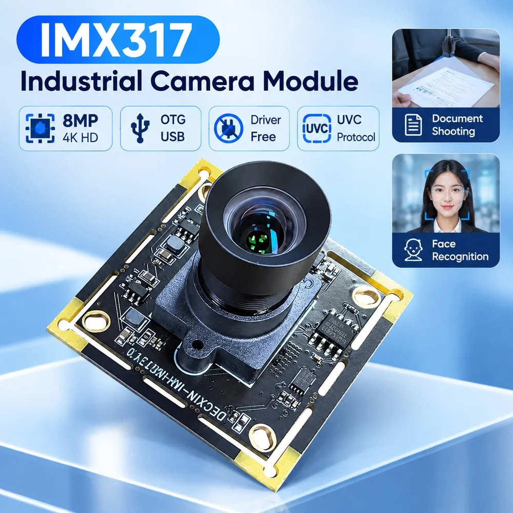 Module de caméra industrielle IMX317 avec 8MP 4K HD, prise en charge OTG, pilote USB gratuit, protocole UVC pour la photographie de documents et la reconnaissance faciale