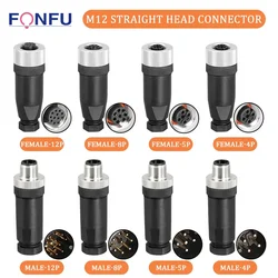 5/10/20PCS M12 Sensor Connector Waterproof Straight Male Female Screw Threaded Plug&Socket A Type Coupling 3 4 5 8 Pin