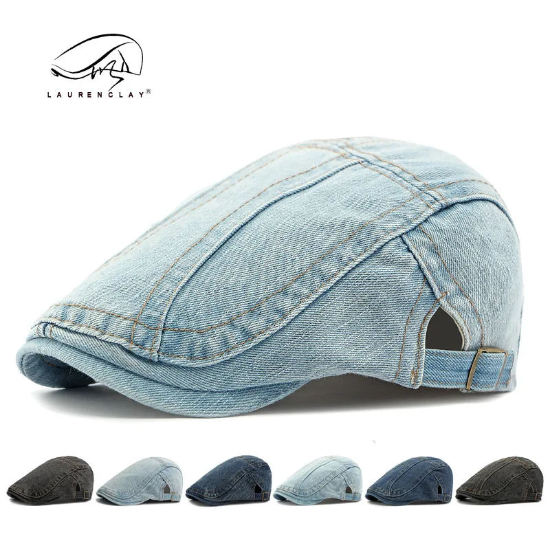 

Men's Washed Denim Beret Spring And Autumn Thin Korean Style Artistic Retro Advance Hats Women's Casual Peaked Cap Fashion