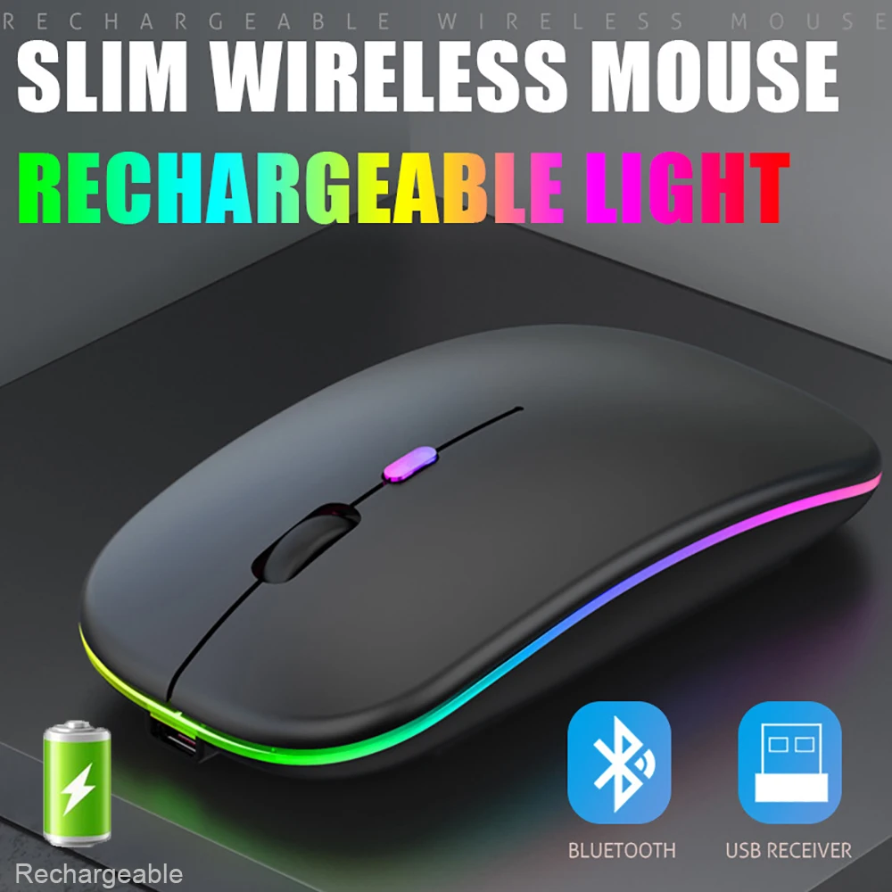 

Portable Bluetooth 5.0 Wireless Mouse 2.4G Rechargeable Mouse with USB Receiver Ergonomics Mouse for Tablet Phone Computer