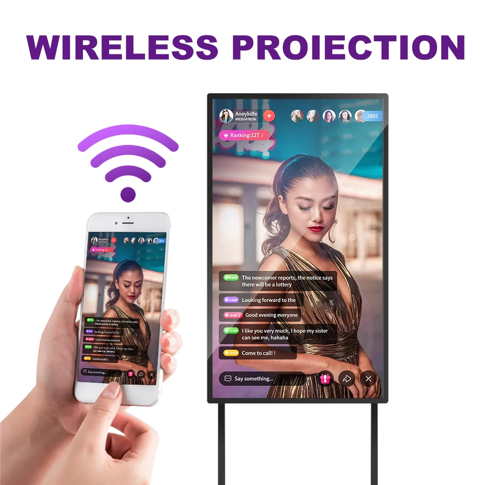 32 43 Macchina pubblicitaria da 49 pollici Spettacolo dal vivo Streaming Stand Schermo interattivo per apparecchiature di trasmissione