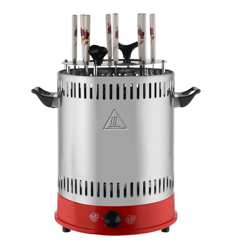 Stainless Steel Electric BBQ Grill 8 Skewers Automatic Rotating Roaster Portable Outdoor Barbecue Machine for Home Kitchen