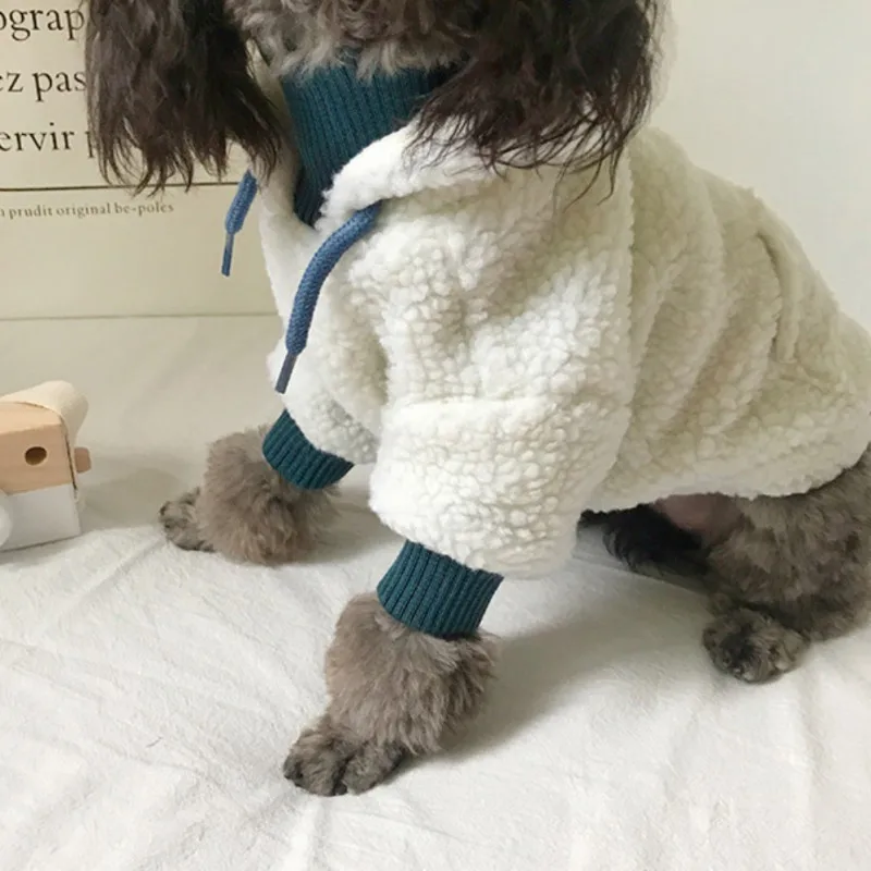 Dog Hoodies Winter Warm Plush Pet Shirt with Hooded Sports Pet Clothes for Home Outdoor Cold Weather Cat Apparel Comfortable