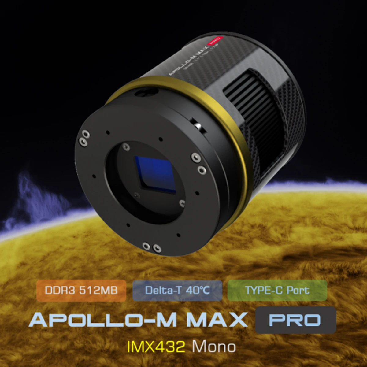 Player One Apollo-M MAX Pro USB3.0 IMX432 Mono Cooled Camera for Solar Imaging LD3075A