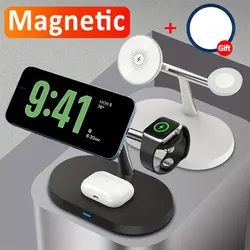 3 In 1 자기 무선 충전기 스탠드 iPhone 15 14 13 12 Pro Max Apple Watch 1-9 AirPods 고속 충전 스테이션 전화 홀더