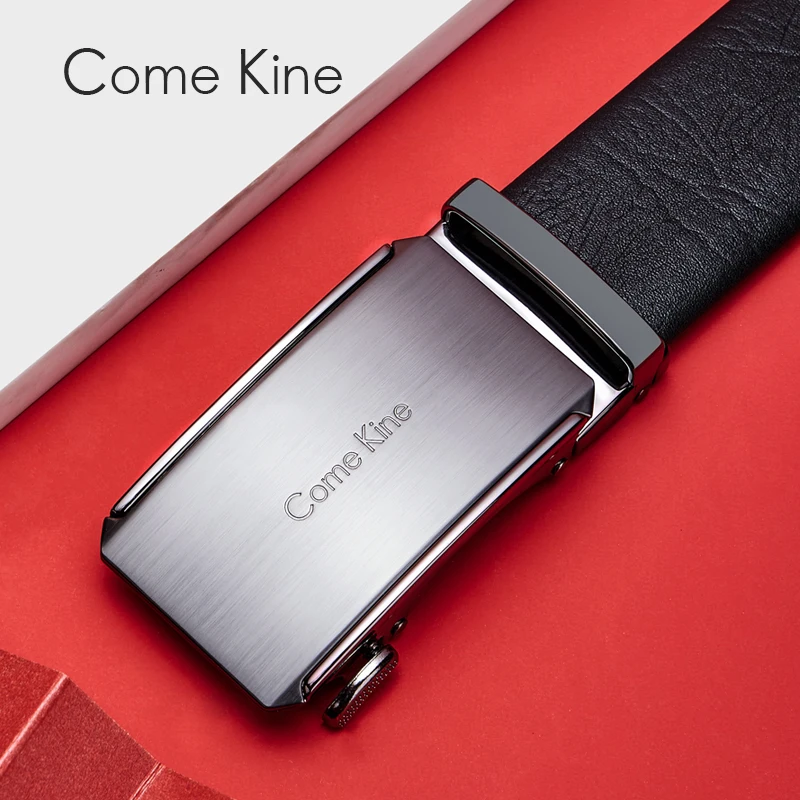 Come Kine Men Belt Male Genuine Leather Belt Business Simplicity Strap Belts For Men Automatic Buckle Silver Gray Men's Belts