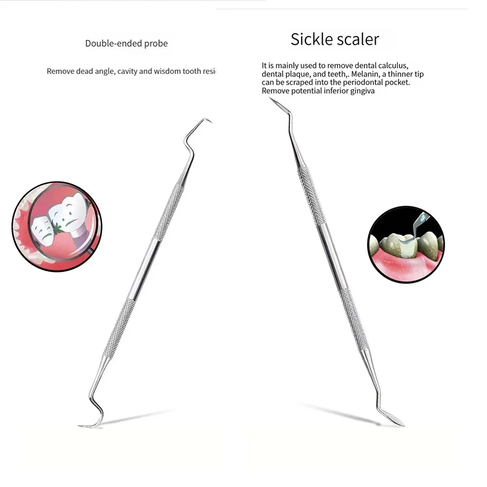 3-Piece Stainless Steel Dental Tool Set Tartar Remover Endoscope Cleaning Tooth Stains Tartar Interdental Pick Oral Care Tool