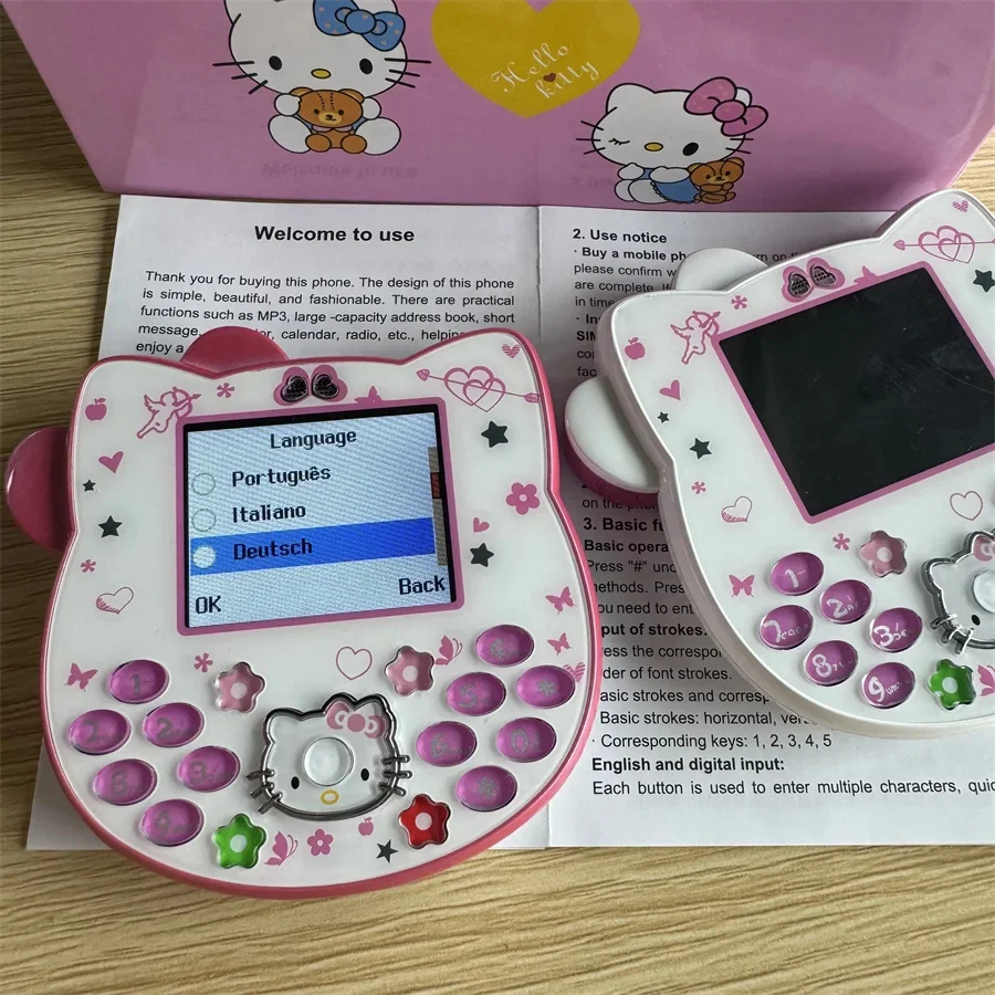 2024Hot Sanrio Hello Kitty Kawaii Mini Flip Phone I68 Girl Mobile Phone Student Anime Phone Music Mobile Phone Kid Birthday Gift