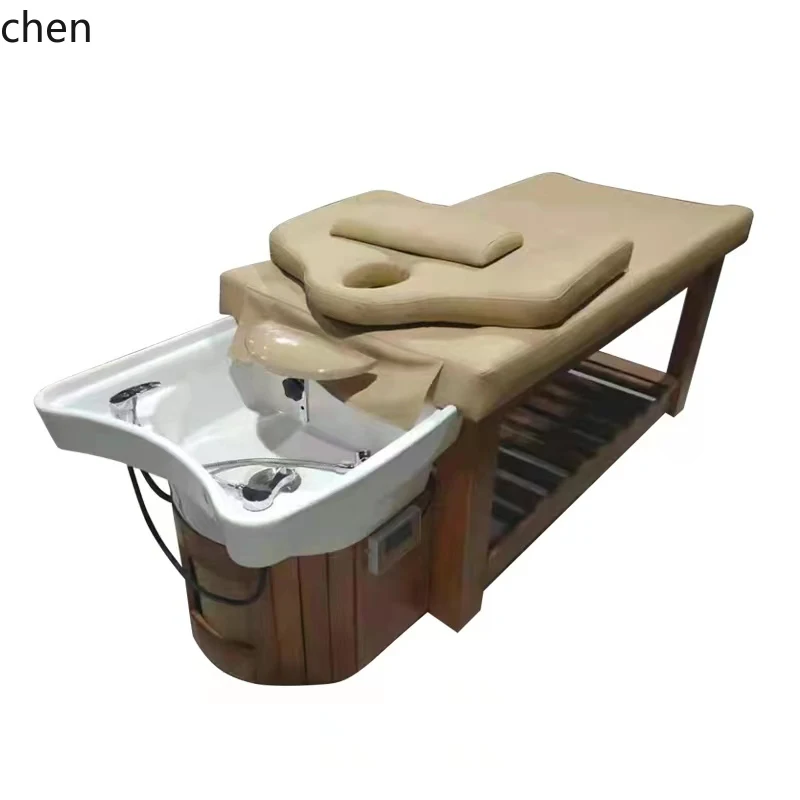 HT Shampoo Bed Ceramic Basin Solid Wood Flushing Bed Fumigation Integrated Head Therapy Hair Care Shampoo Bed