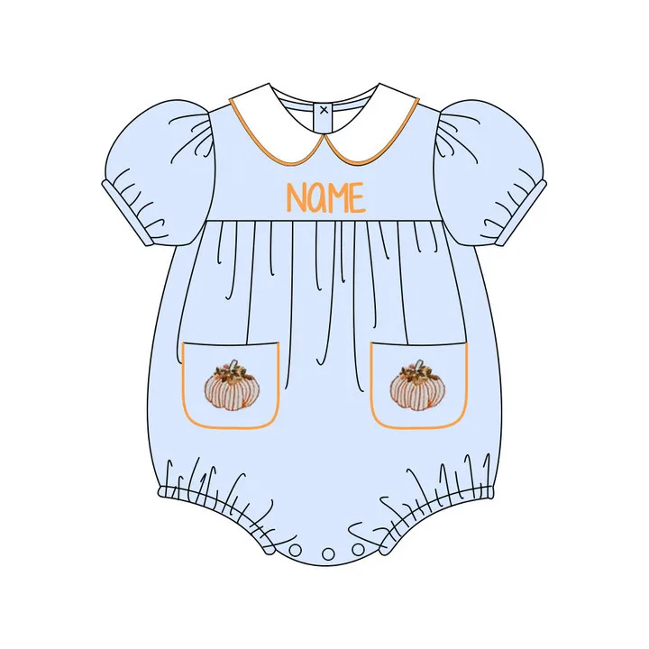 Ropa Baby Girl And Baby Boy New Cotton Customizable Name Styles Presale Models Cute Pumpkin Embroidery Romper Sets Blue Clothes