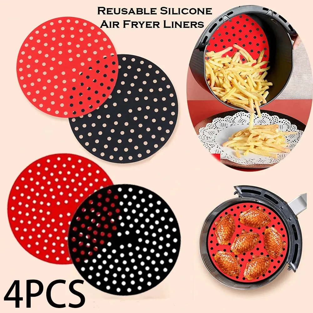 4PCS Silicone Air Fryer Liner Mat Non-stick Perforated Baking Multi-Specification Mat Accessories Bakeware Silica Gel Mat