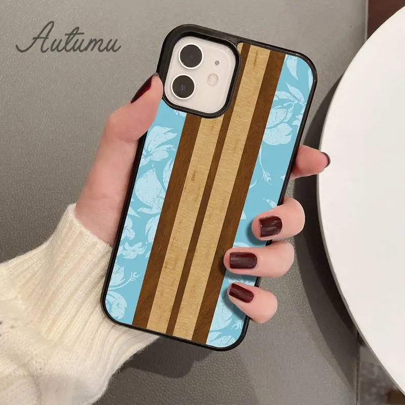 Hawaiian Faux Wood Surfboard Phone Case for iPhone 15 16 SE2020 11 12 13 14 Pro Max mini 6 7 8 Plus coque Fundas Shell