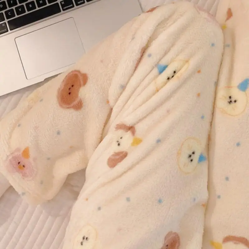 

Women's Pajama Pants Autumn and Winter Coral Fleece Loose Fit Large Size Cute Flannel Home Pants Wearable As Outerwear Homewear