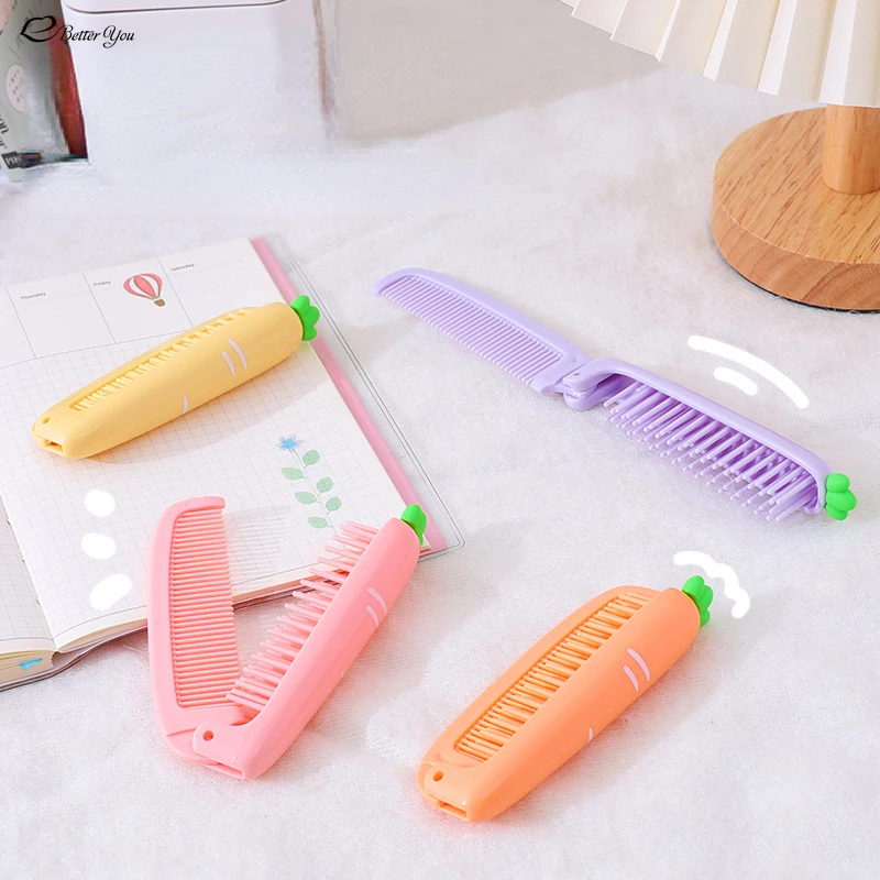 Cartoon Carrot  Foldable Hair Comb Portable Detangling Hair Brushes Cute Cartoon Anti Static Head Combs Hair Styling Tools