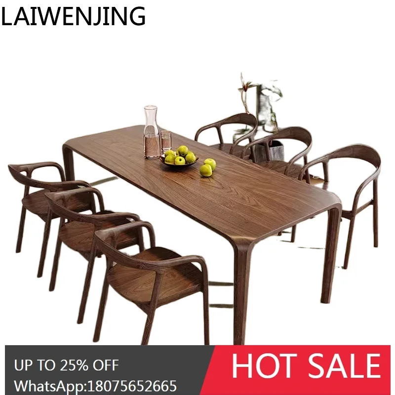 HLZ North American Walnut Solid Wood Dining Table Rectangular Mortise and Tenon Simple Natural Wood Desk