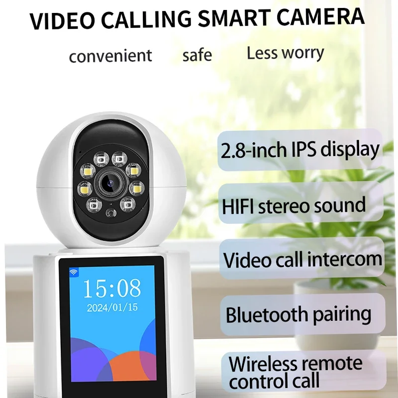 ICSEE 2K 4MP Video Calling Smart Camera 2.4 Inch Screen AI Detect Two Way Audio Color Night Vision 2MP Indoor Baby Monitor