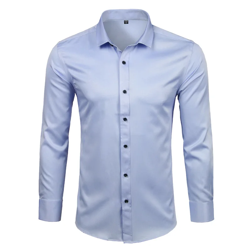 Men\'s Bamboo Fiber Dress Shirts Slim Fit Long Sleeve Shirt 2023 New Casual Button Down Elastic Formal Shirts for Business Man