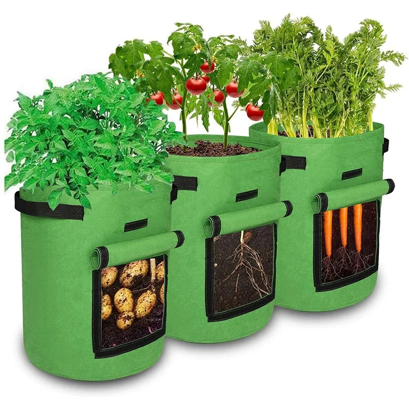 3Pcs Potato Grow Bags,Planter Bags With Flap And Handles,Heavy Duty Fabric Plant Pots For Tomato,Carrot, Fruits, Flower