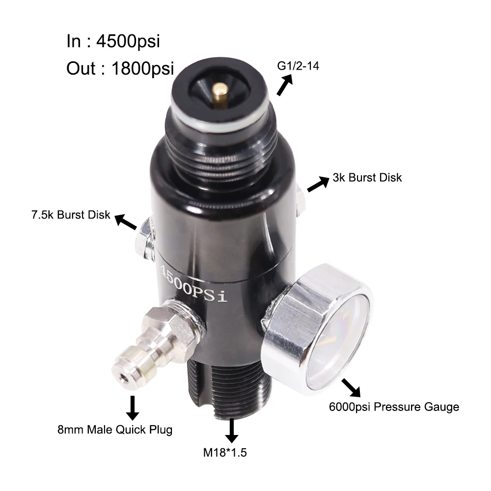 

EMER High Pressure Valve Air Tank Cylinder Fill Station Regulator HPA Compressor 4500psi Output 1800psi Pressure Reducing Valve