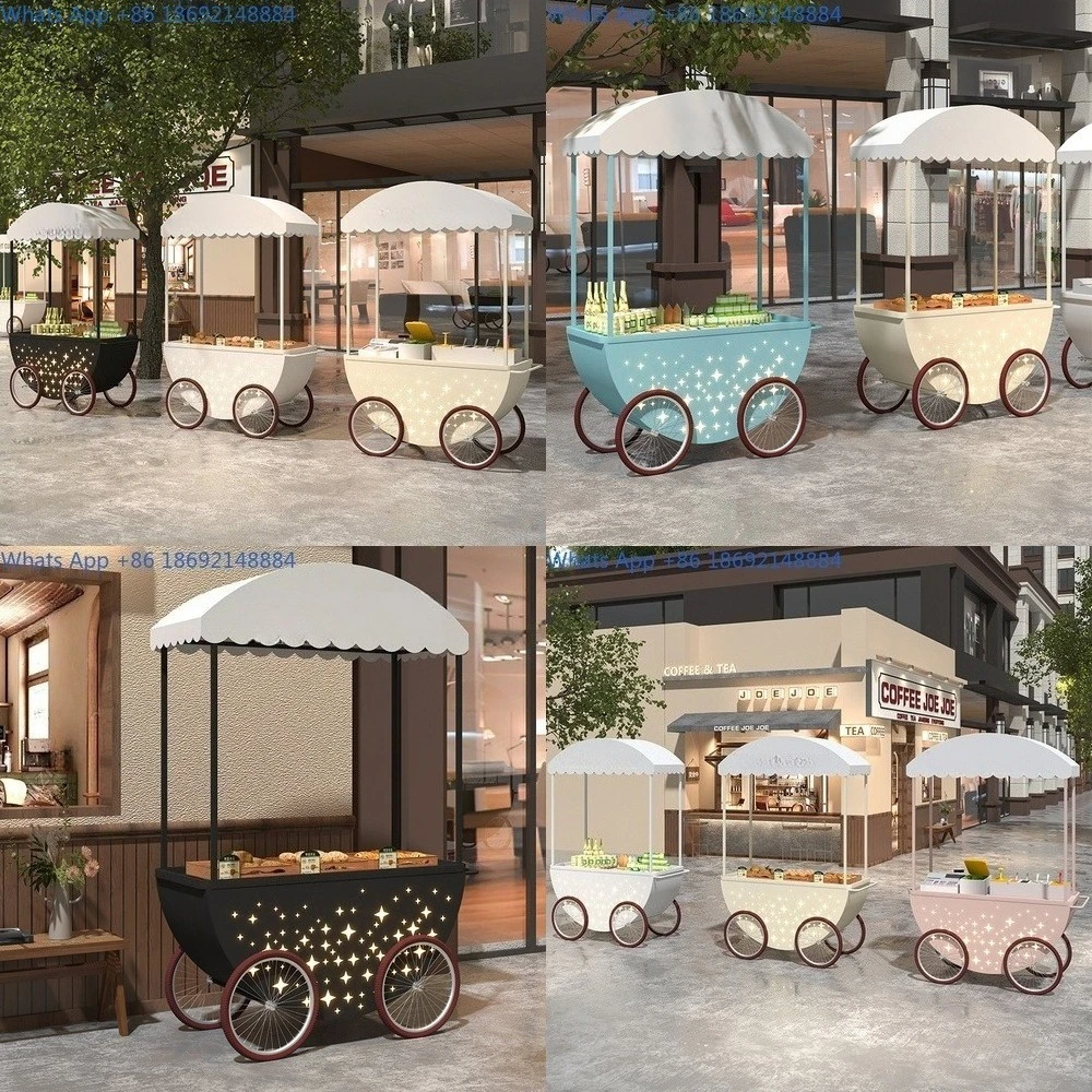 Nordic outdoor mobile dining  park vending cart, snack stall cart, coffee milk tea  cake shop, promotion display cart