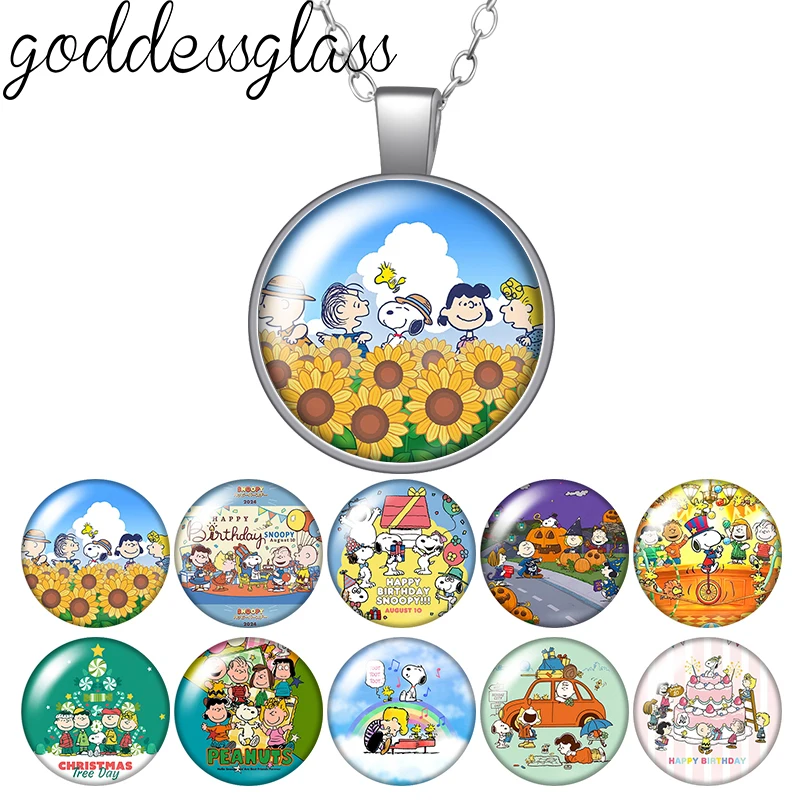 Snoopy and Friends Family Sun and Flowers Happy life Photo Glass cabochon silver plated/Bronze/Crystal pendant necklace jewelry