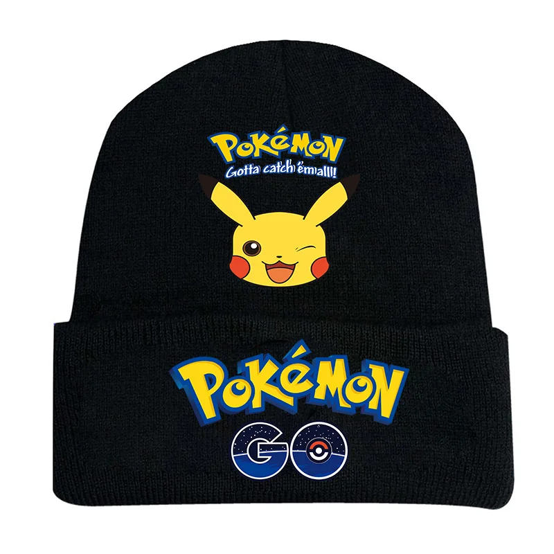 Anime Pokemon Pikachu Knitted Cartoon Printed Wool Fashion Hat Outdoor Warm Wire Velvet Hat Men Women Cosplay Hat Christmas Gift