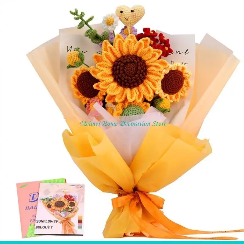 

H7BF Цветок, связанный крючком своими руками, с пряжей, крючком, иглой, пошаговой инструкцией, маркерами для вязания для детей и