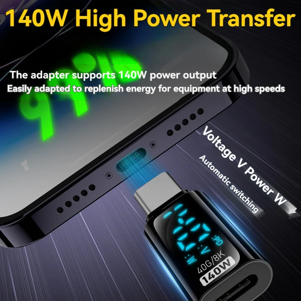 موسع USB C ذكر إلى أنثى بقدرة 140 وات لشحن بيانات 20 جيجابت في الثانية، محول موصل USB-C إلى IOS 8Pin للهاتف المحمول والكمبيوتر اللوحي