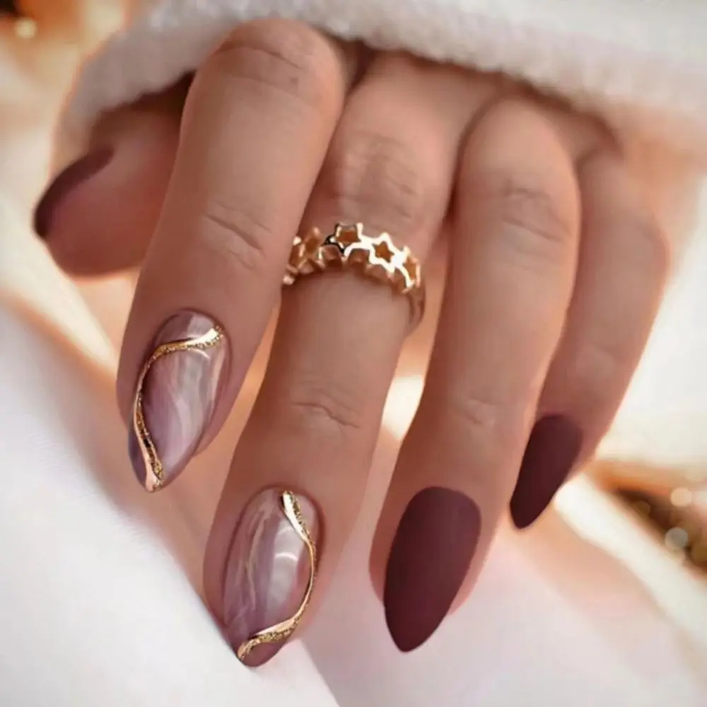 Waterproof Wearable Manicure Almond Fake Nails Pointed Head Full Cover False Nail Press on Nails Women